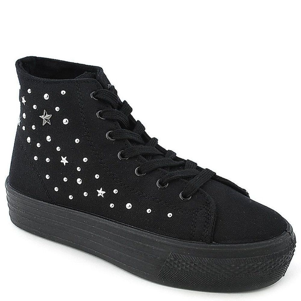 Studded Stars Black Hi Top Platform Sneakers‎ Women's Gothic Punk Grunge NEW